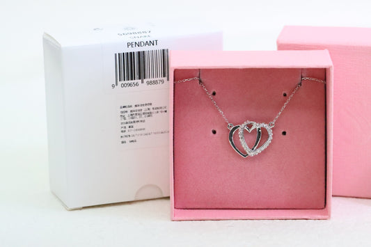 Silver Diamond Double Heart Clavicle Necklace