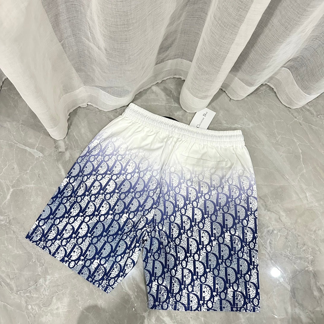 New classic white and blue particle gradient casual beach shorts