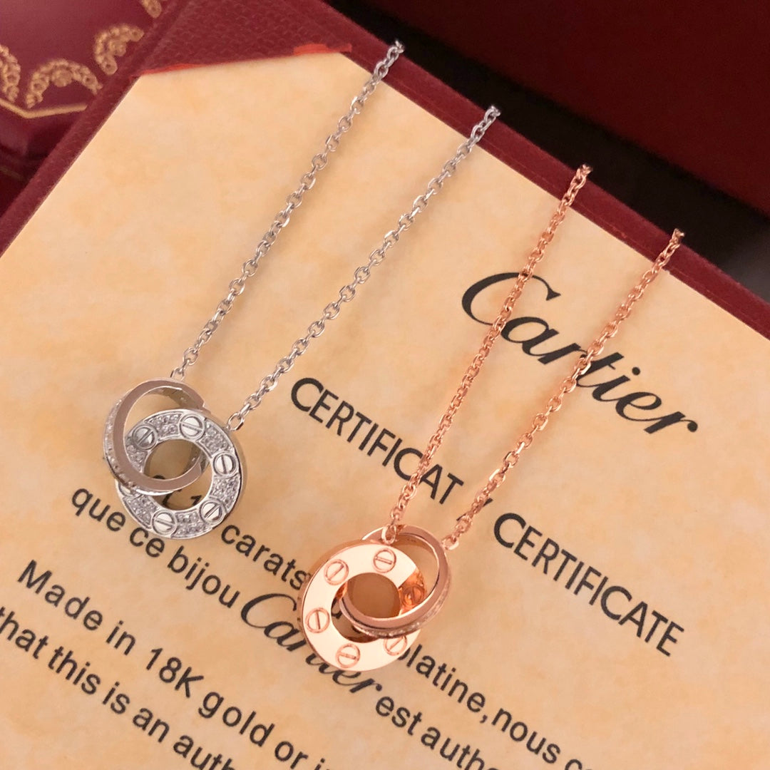 LOVE Full Diamond Double Ring Necklace