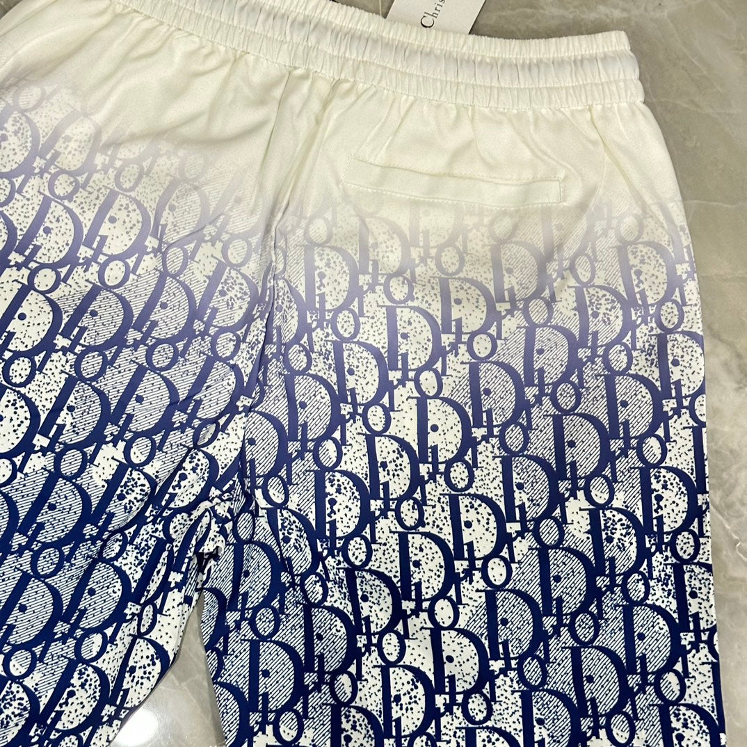 New classic white and blue particle gradient casual beach shorts