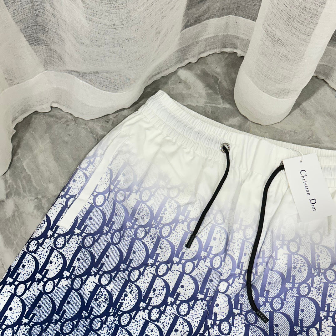 New classic white and blue particle gradient casual beach shorts