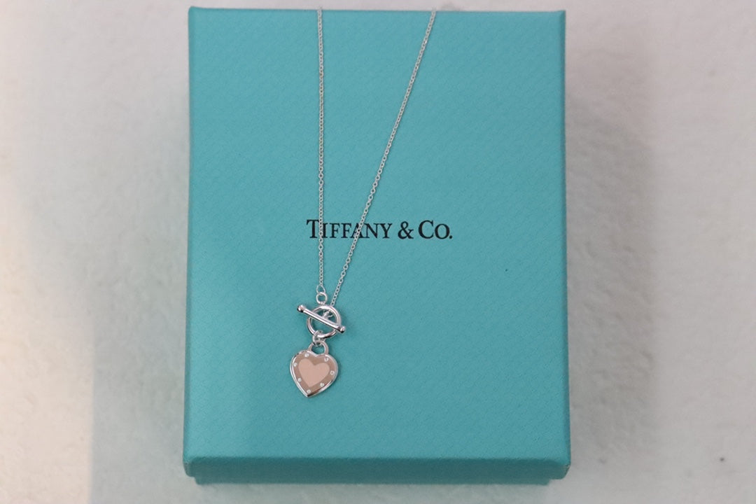 Enamel heart-shaped pin buckle clavicle necklace 925 sterling silver