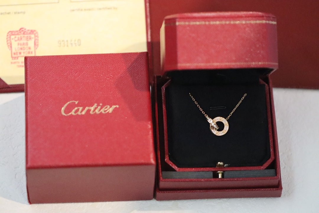 Rose gold double ring full diamond round necklace