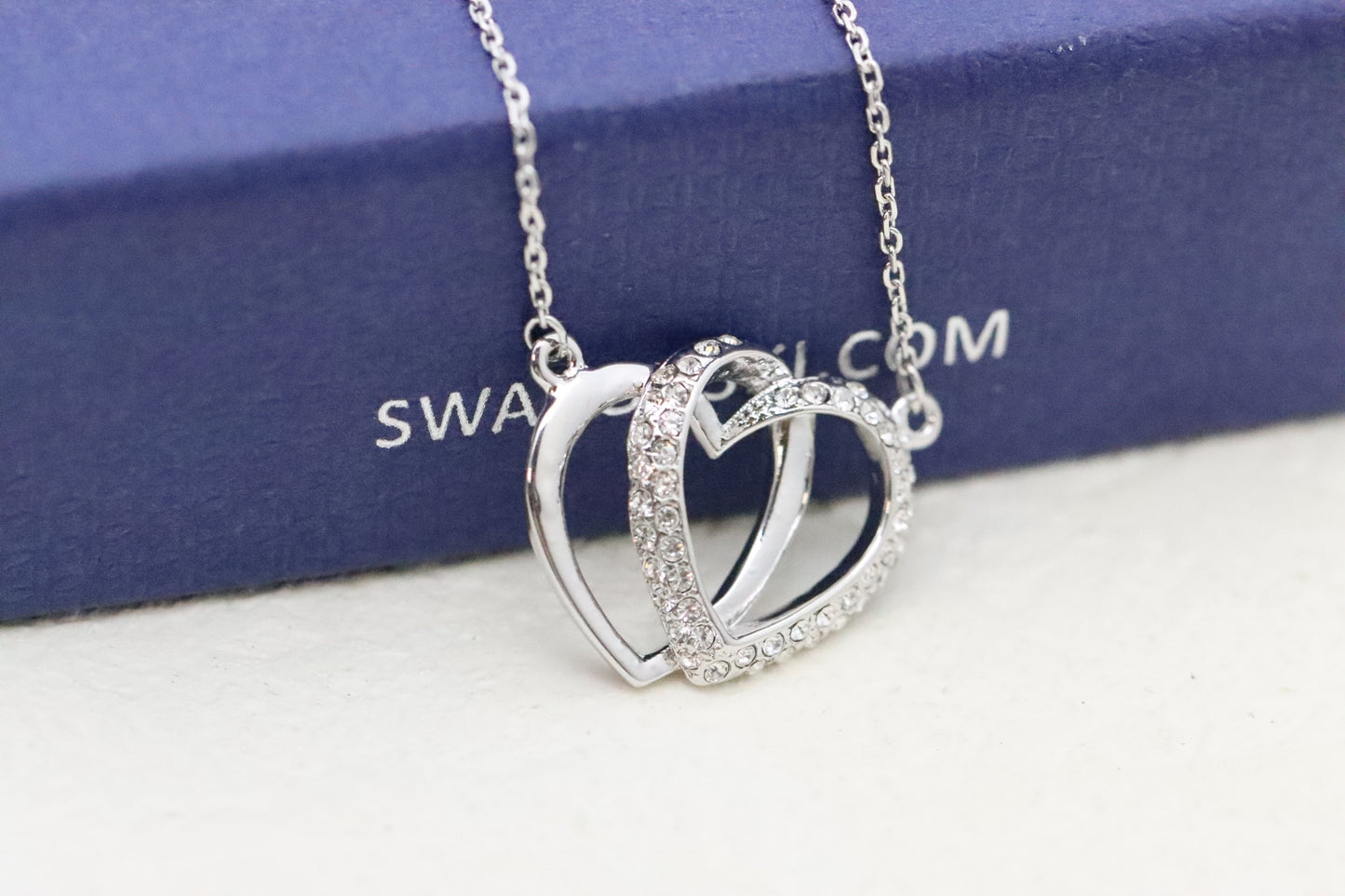 Silver Diamond Double Heart Clavicle Necklace