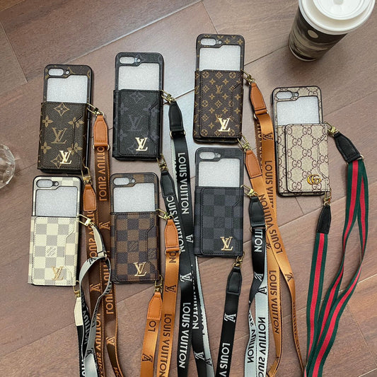 Trifold Leather Card Holder Case with Lanyard