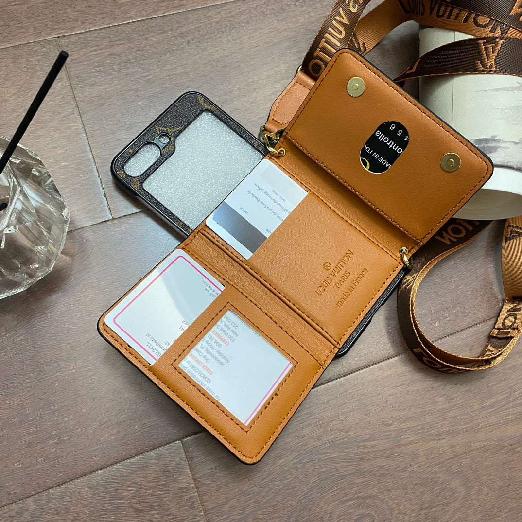 Trifold Leather Card Holder Case with Lanyard