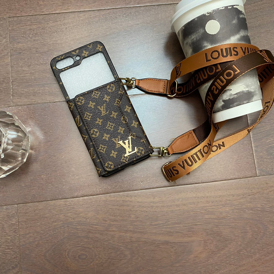 Trifold Leather Card Holder Case with Lanyard