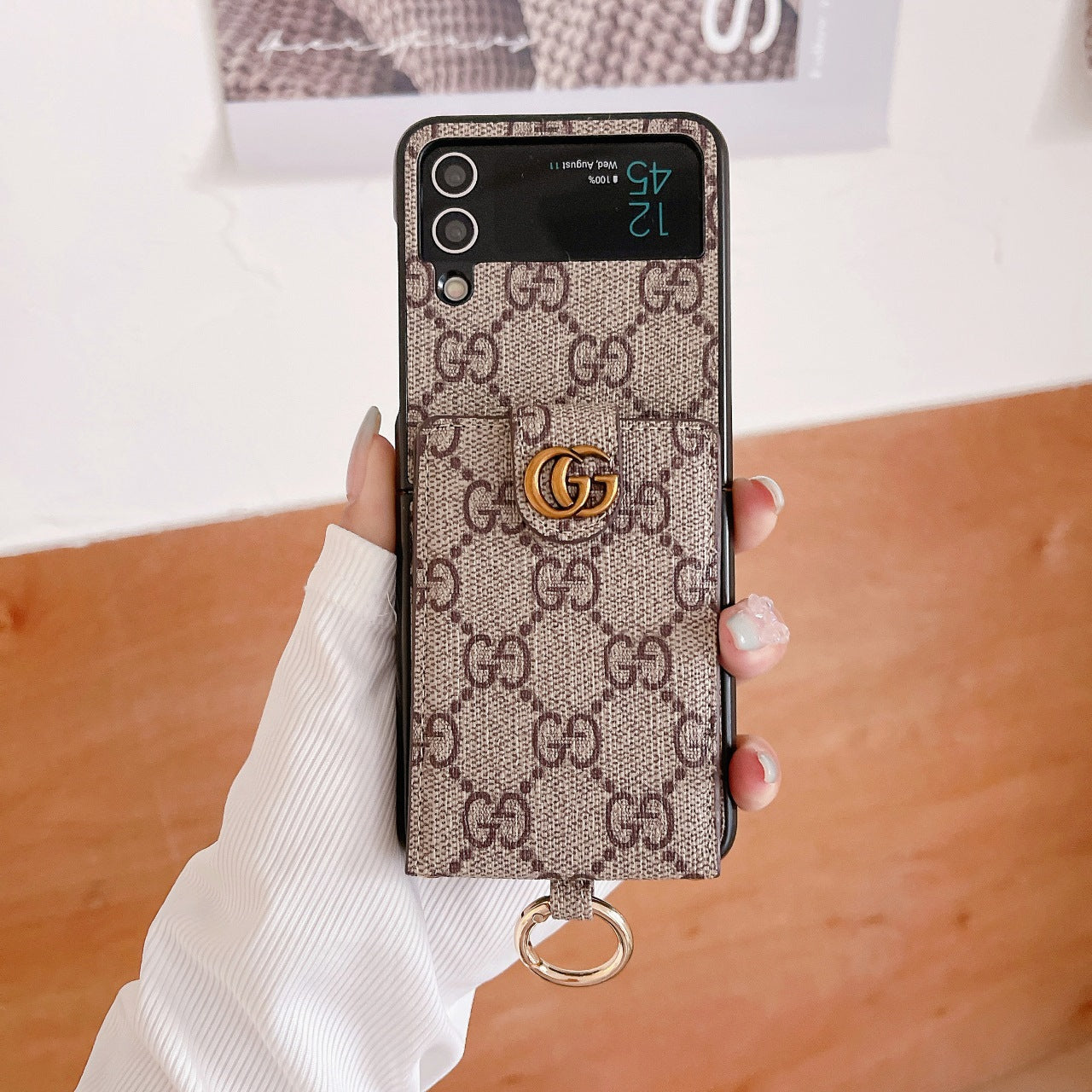 Leather Ring Card Holder Lanyard Case for Galaxy Z Flip