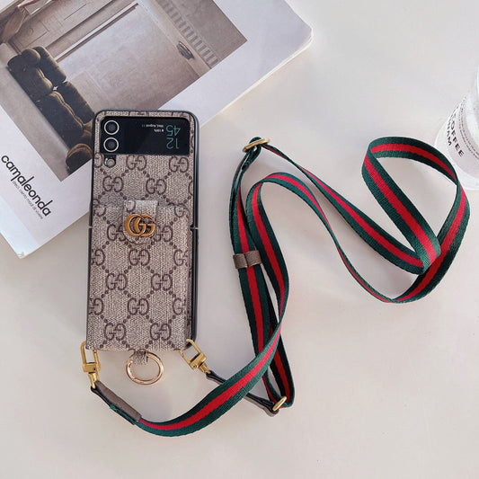 Card Holder Embossed Lanyard Case for Galaxy Z Flip
