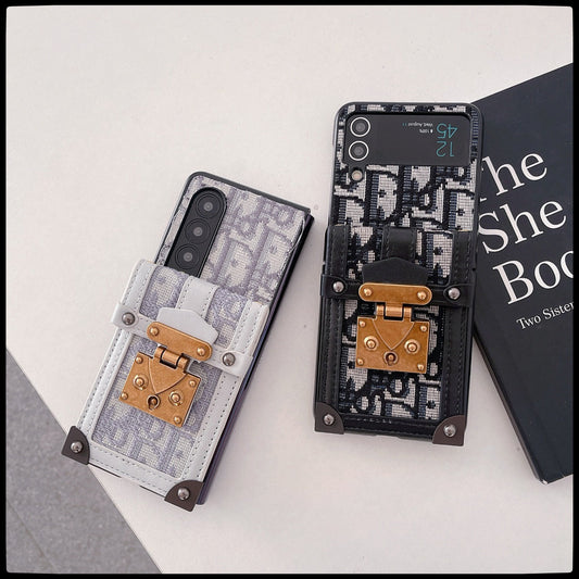 Retro Canvas Embossed Card Holder Z Flip Case